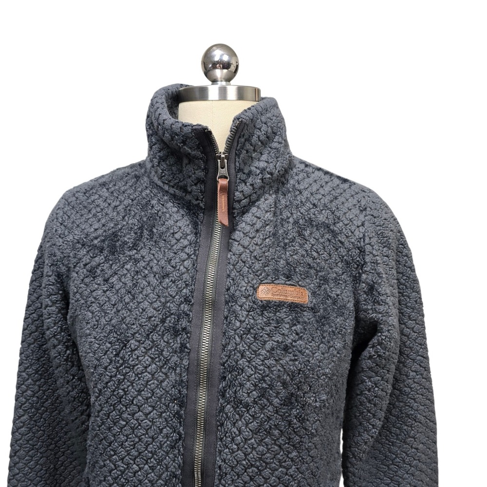 Columbia Fireside Gray Textured Sherpa Fleece Full Zip Jacket Women's Size Small - Picture 9 of 9